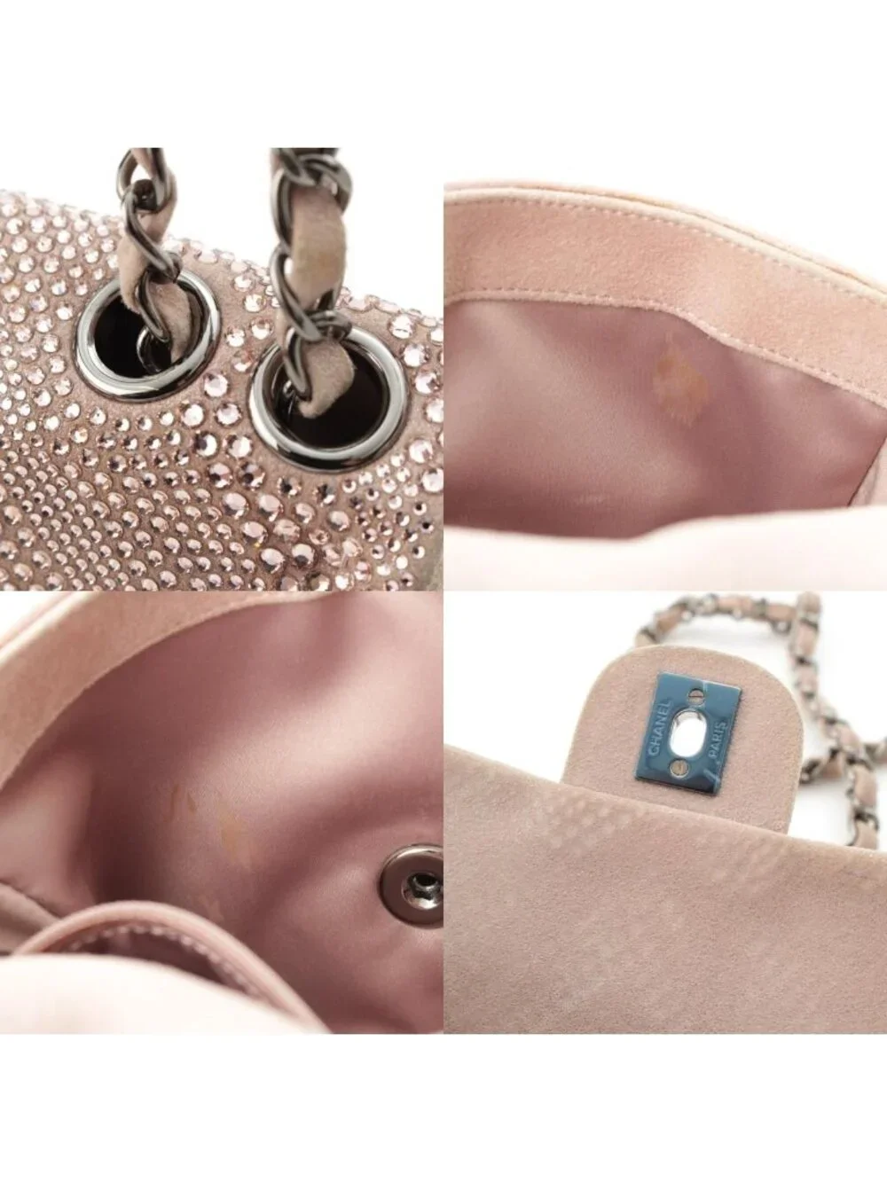 Chanel Rhinestone CC Logo Turnlock Swarovski Chain Shoulder Bag Pink